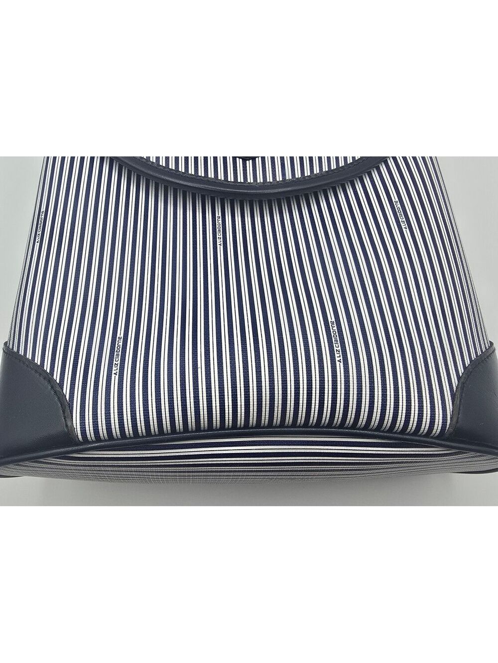 Vintage LIZ by Liz Claiborne Navy & White Striped Faux Leather Nautical Handbag - Picture 11 of 14